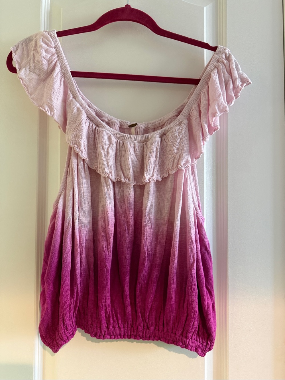 Free People Pink Ombre Off Shoulder Ruffle Boho Top Medium